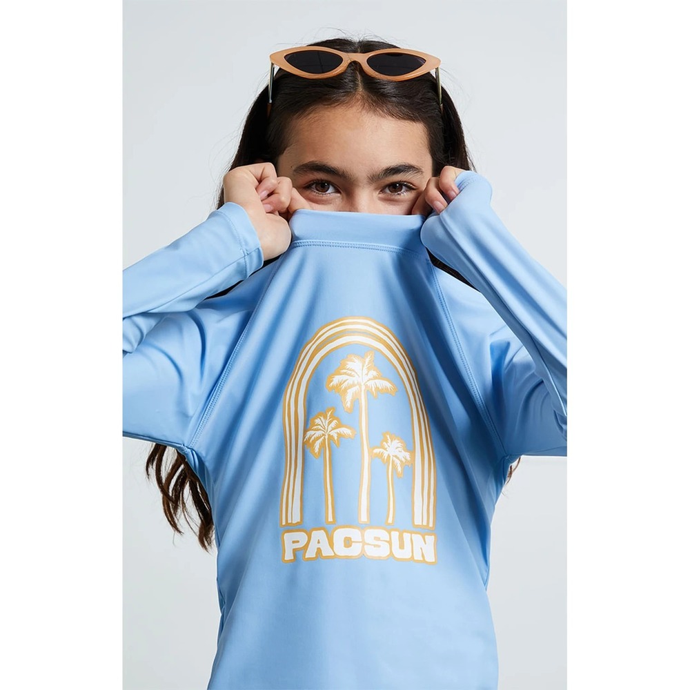 PacSun Kids Rashguard Large Blue Long Sleeve Palm Tree Swim‎ Shirt Comfort NWT